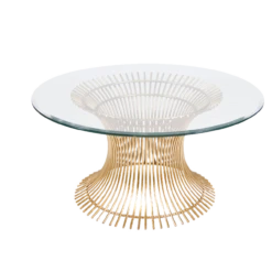 Worlds Away Powell Coffee Table - Gold Leaf/Iron/Glass Top