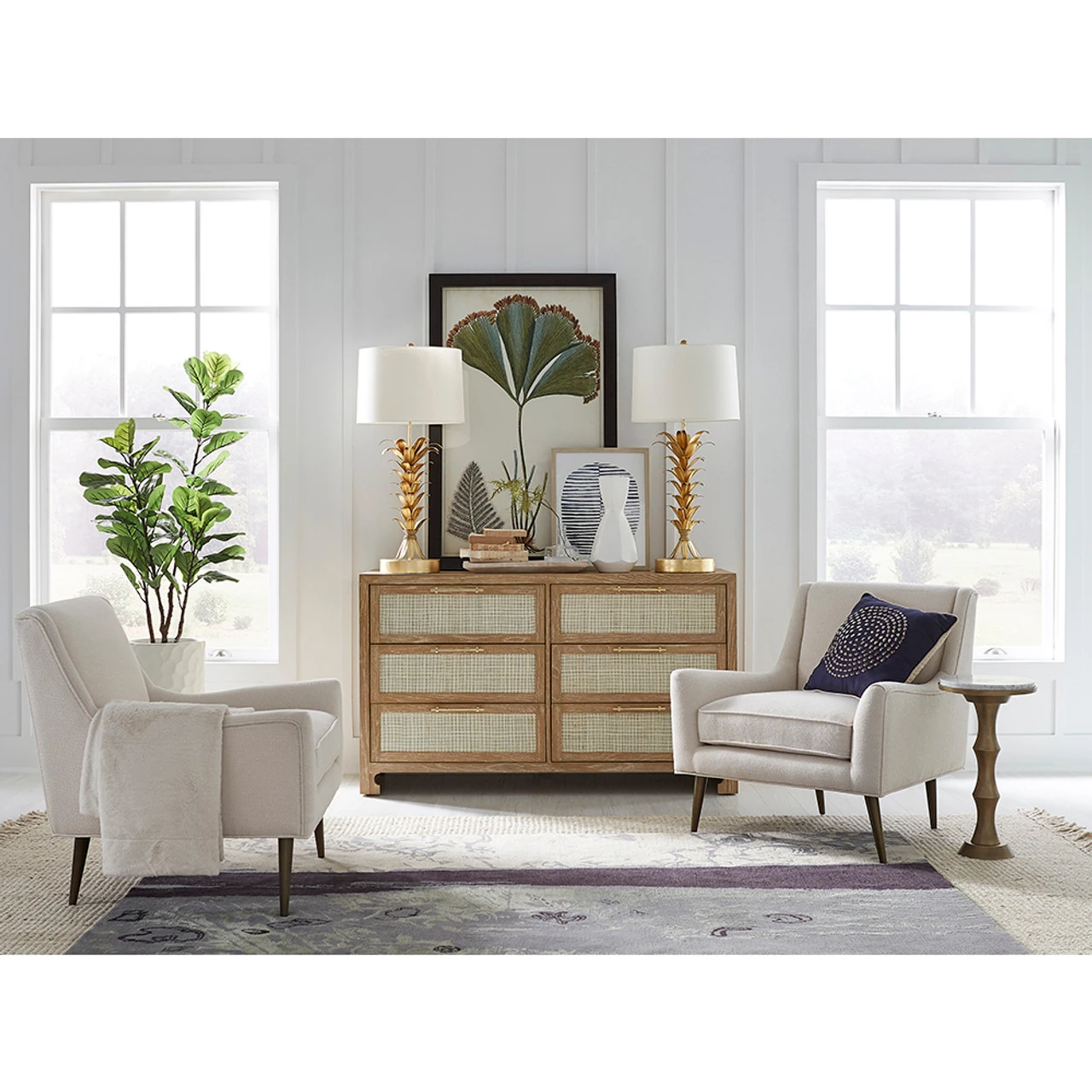 Worlds Away Six Drawer Cane Front Chest - Brass Hardware - Cerused Oak Finish 9 Worlds Away Six Drawer Cane Front Chest - Brass Hardware - Cerused Oak Finish - Image 9