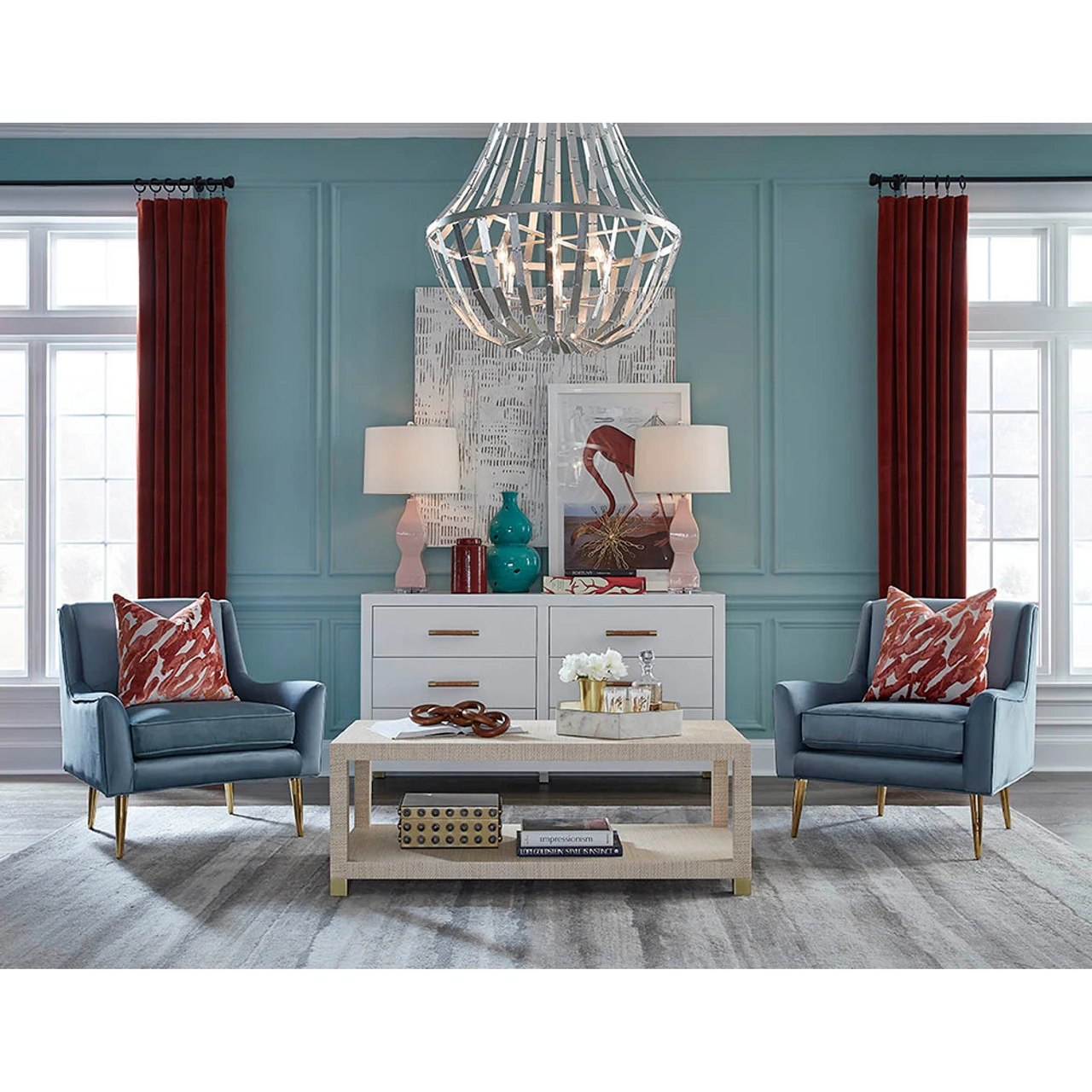 Worlds Away Coffee Table - Antique Brass Foot Caps - Natural Grasscloth 4 Worlds Away Coffee Table - Antique Brass Foot Caps - Natural Grasscloth - Image 4