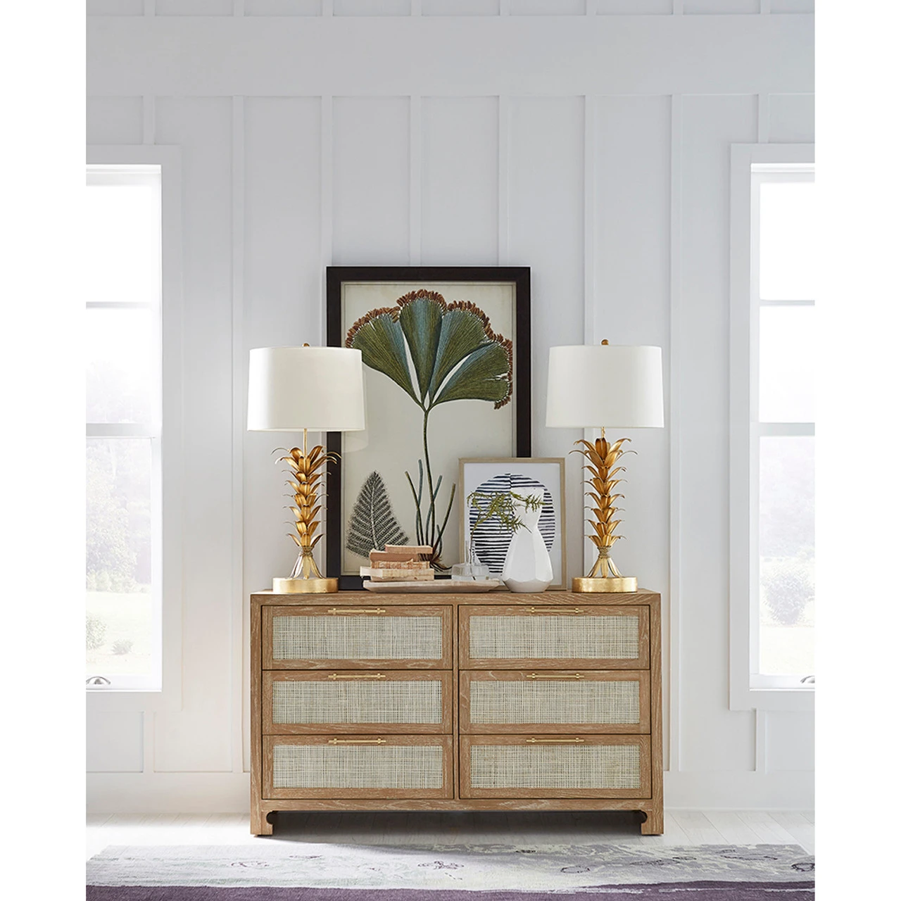 Worlds Away Six Drawer Cane Front Chest - Brass Hardware - Matte White Lacquer Finish 6 Worlds Away Six Drawer Cane Front Chest - Brass Hardware - Matte White Lacquer Finish - Image 6