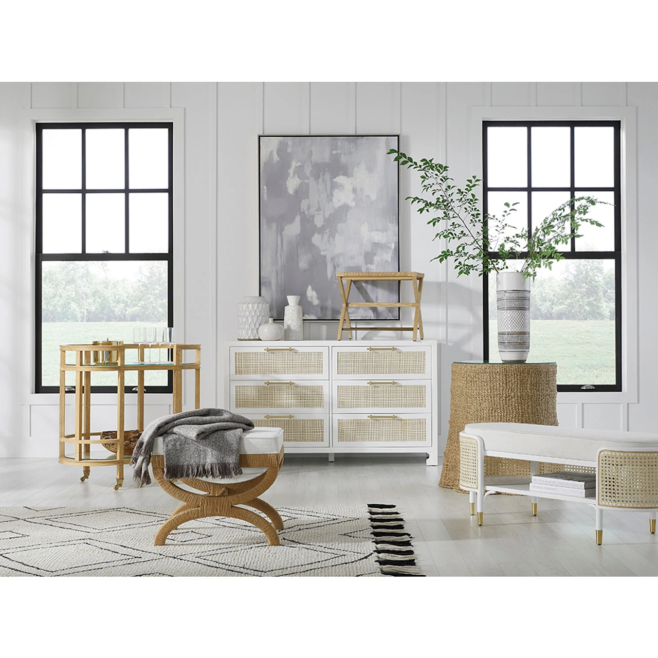 Worlds Away Natural Rope Wrapped Base Stool - White Linen Cushion 5 Worlds Away Natural Rope Wrapped Base Stool - White Linen Cushion - Image 5