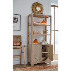 Worlds Away Etagere - Two Door Fluted Cabinet - Cerused Oak