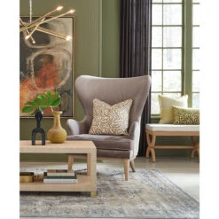 Worlds Away Coffee Table - Antique Brass Foot Caps - Natural Grasscloth