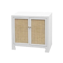 Worlds Away Cane Cabinet W. Brass Hardware - Wh Lacquer -Worlds Away WA ALDEN WH ANGLE 36532.1615239756 ni 65130.1707481608