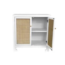 Worlds Away Cane Cabinet W. Brass Hardware - Wh Lacquer