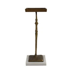 Worlds Away Sculptural Cigar Table - Antique Brass - Marble Base