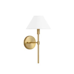 Worlds Away One Light Sconce - White Linen Coolie Shade - Brushed Brass -Worlds Away WA ALFIE ABR ANGLE 40499.1664834411 ni 06156.1707481609