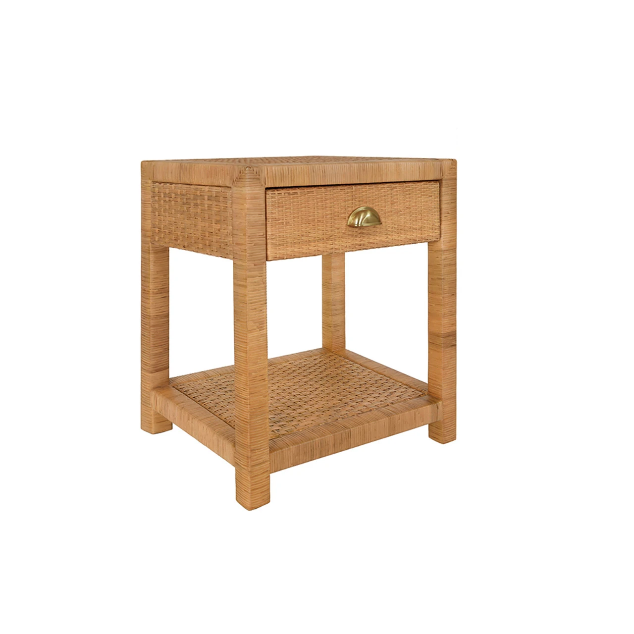Worlds Away Small One Drawer End Table - Rattan - Brushed Brass Cup Pull 7 Worlds Away Small One Drawer End Table - Rattan - Brushed Brass Cup Pull - Image 7