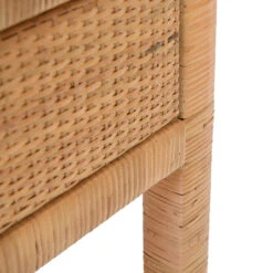 Worlds Away Small One Drawer End Table - Rattan - Brushed Brass Cup Pull