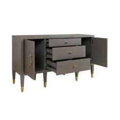 Worlds Away Buffet - Acrylic And Brass Hardware - Smoke Grey Oak -Worlds Away WA AMHERST SG OPEN 79748.1647957210 ni 88394.1707481616