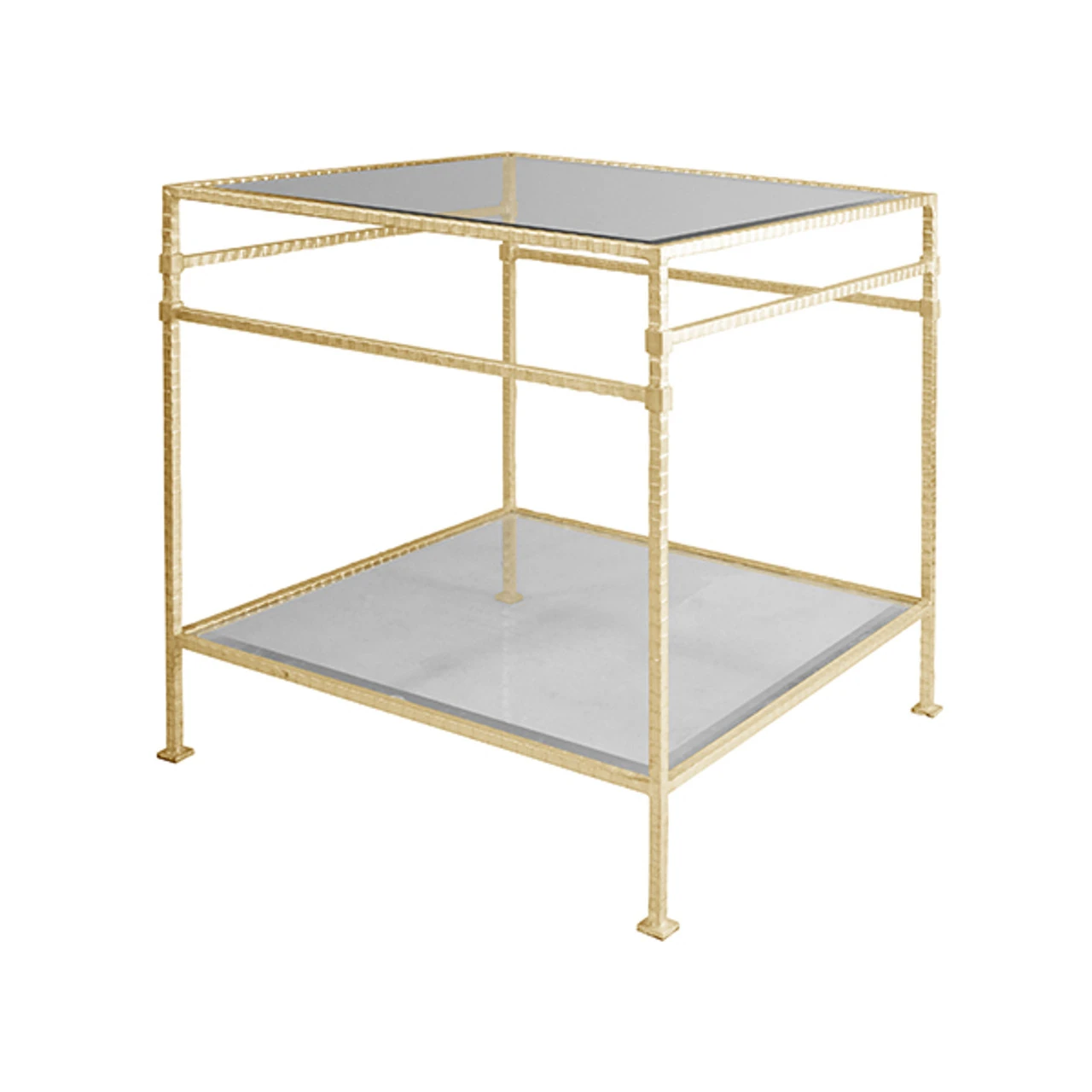 Worlds Away Two Tier Square Table - Glass Top - Hammered Gold Leaf 5 Worlds Away Two Tier Square Table - Glass Top - Hammered Gold Leaf - Image 5