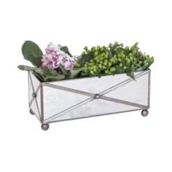 Worlds Away Rectangular Crosshatch Antique Mirror Planter