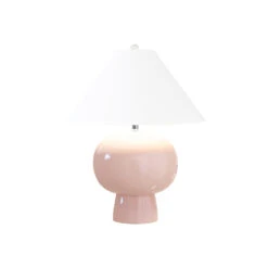 Worlds Away Bulb Shape Ceramic Table Lamp - White Linen Coolie Shade - Blush