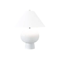 Worlds Away Bulb Shape Ceramic Table Lamp - White Linen Coolie Shade - White -Worlds Away WA ANNIE WHITE LIT 09384.1664833522 ni 51718.1707481620