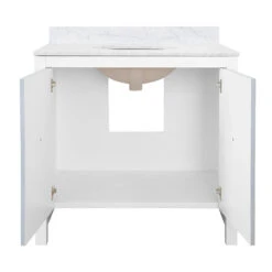 Worlds Away Bath Vanity - Textured Light Blue Linen Doors, Matte White Lacquer Surround, Ant Brass Hardware, White Marble Top, And Porcelain Sink -Worlds Away WA APRIL LB INTERIOR 96416.1619202356 ni 44814.1707481621