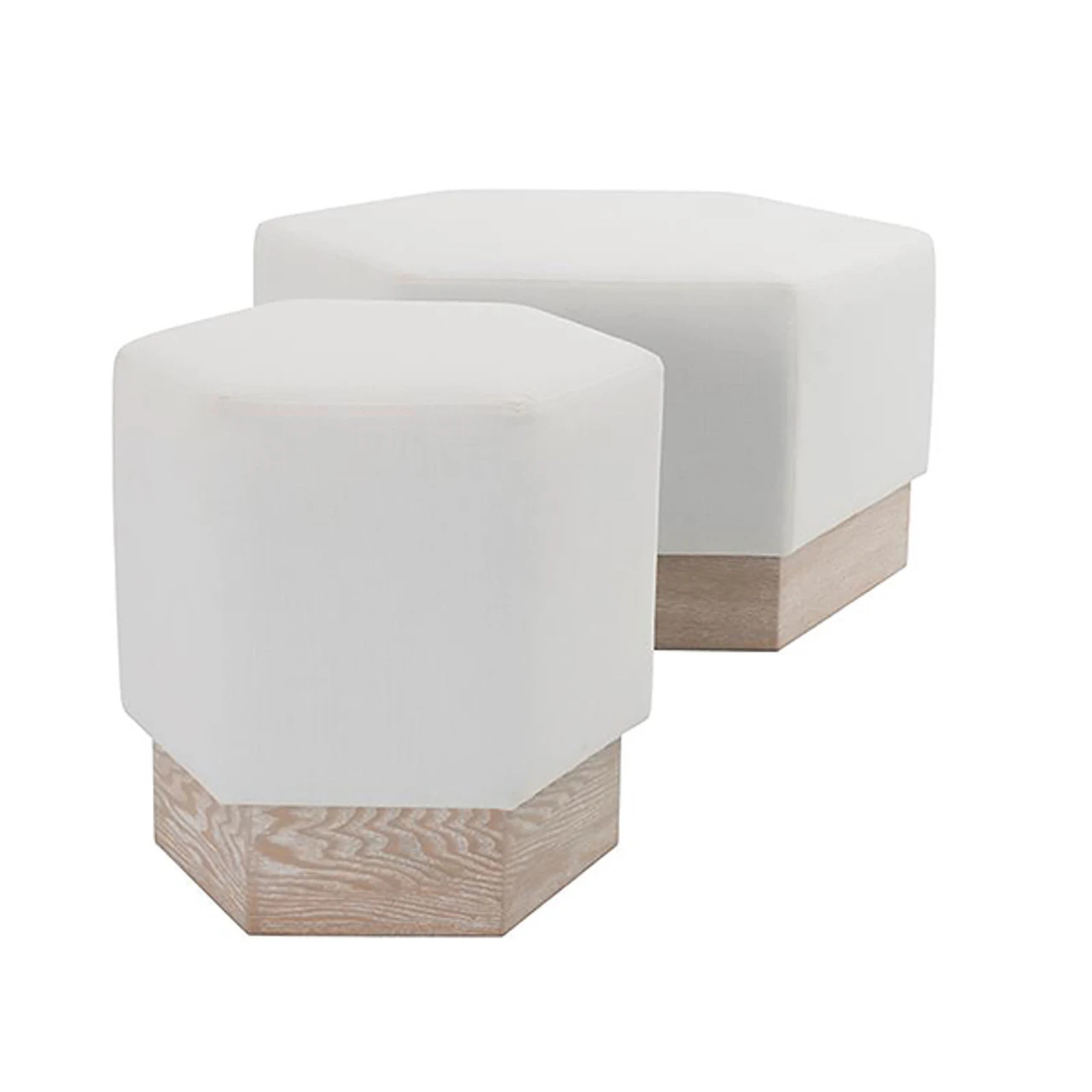 Worlds Away Hexagon Stool - White Linen - Cerused Oak Base 3 Worlds Away Hexagon Stool - White Linen - Cerused Oak Base - Image 3