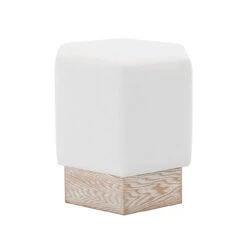Worlds Away Hexagon Stool - White Linen - Cerused Oak Base