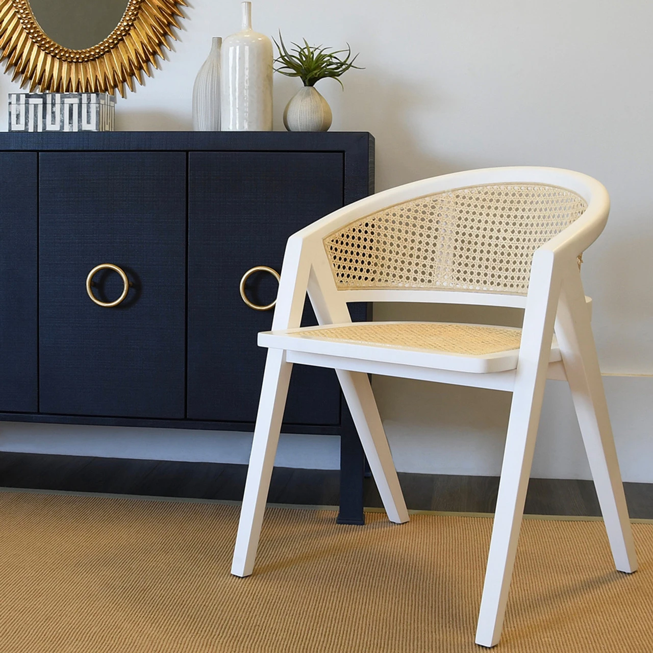 Worlds Away Cane Barrel Back Dining Chair - Cerused Oak - Image 6