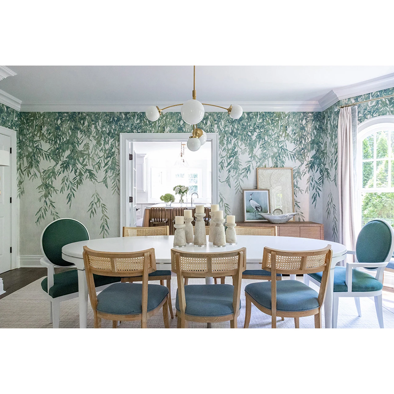 Worlds Away Klismos Dining Chair - Cane Detail - Cerused Oak - Image 5