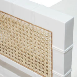 Worlds Away Square Edge Bamboo Detail Bench - Cane Sides - Matte White Lacquer