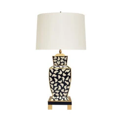 Worlds Away Hand Painted Urn Shape Tole Table Lamp - Black Leopard