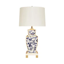 Worlds Away Hand Painted Urn Shape Tole Table Lamp - Navy Vine