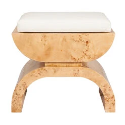 Worlds Away Biggs Burl Wood Stool With A White Linen Cushion -Worlds Away WA BIGGS BW 58230.1581108797 ni 68932.1707478833
