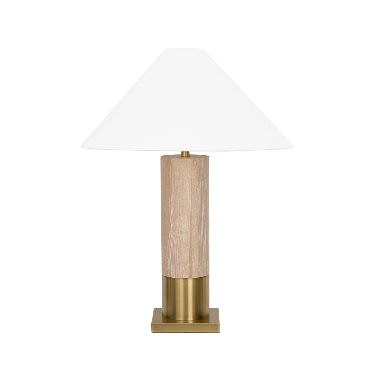 Worlds Away Brushed Brass Base Table Lamp - White Linen Coolie Shade - Cerused Oak 3 Worlds Away Brushed Brass Base Table Lamp - White Linen Coolie Shade - Cerused Oak - Image 3