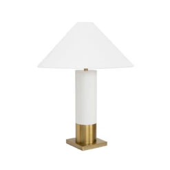 Worlds Away Brushed Brass Base Table Lamp - White Linen Coolie Shade - White Lacquer -Worlds Away WA BISHOP WH ANGLE 51881.1664833325 ni 76297.1707481632