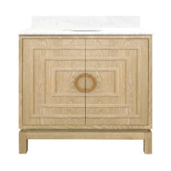 Worlds Away Bath Vanity - Cerused Oak - Antique Brass Circle Hardware, White Marble Top, And Porcelain Sink -Worlds Away WA BIXBY CO Updated 2.17.23 16746.1676998208 ni 94206.1707481633