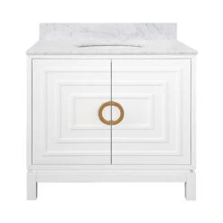 Worlds Away Bath Vanity - Matte White Lacquer - Antique Brass Circle Hardware, White Marble Top, And Porcelain Sink 11 Worlds Away Bath Vanity - Matte White Lacquer - Antique Brass Circle Hardware, White Marble Top, And Porcelain Sink -Worlds Away WA BIXBY WH 50832.1619202084 ni 18671.1707481634