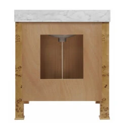 Worlds Away Bath Vanity - Burl Wood W/ Ant. Brass Hardware, White Marble Top, And Porcelain Sink -Worlds Away WA BLANCHE BW BACK 49844.1695220123 ni 60817.1707481635