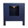 Worlds Away Bath Vanity - Textured Navy Linen W/ Ant. Brass Hardware, White Marble Top, And Porcelain Sink