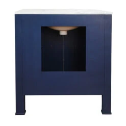 Worlds Away Bath Vanity - Textured Navy Linen W/ Ant. Brass Hardware, White Marble Top, And Porcelain Sink