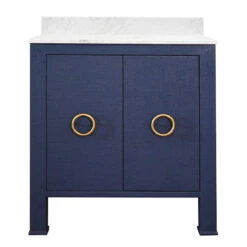 Worlds Away Bath Vanity - Textured Navy Linen W/ Ant. Brass Hardware, White Marble Top, And Porcelain Sink -Worlds Away WA BLANCHE NVY 92707.1601673846 ni 80541.1707481636