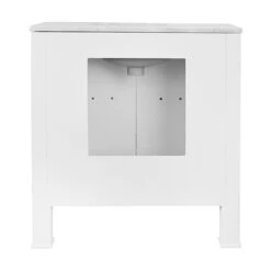 Worlds Away Bath Vanity - Textured White Linen W/ Ant. Brass Hardware, White Marble Top, And Porcelain Sink