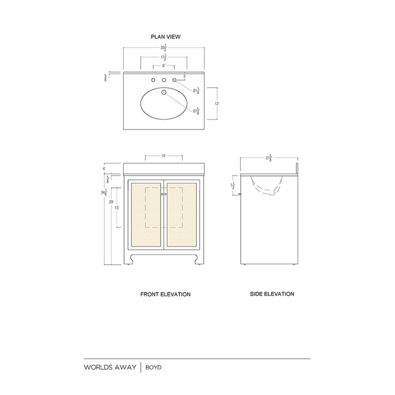 Worlds Away Bath Vanity - Matte White Lacquer - Cane Front Doors, White Marble Top, And Porcelain Sink 4 Worlds Away Bath Vanity - Matte White Lacquer - Cane Front Doors, White Marble Top, And Porcelain Sink - Image 4