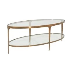 Worlds Away Two Tier Glass Top Oval Coffee Table - Antique Brass -Worlds Away WA BRANDO ABR ANGLE 33920.1647957111 ni 29775.1707481639