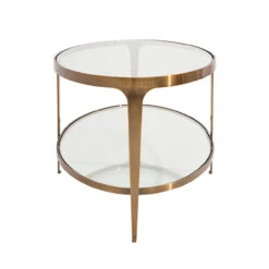 Worlds Away Two Tier Glass Top Oval Coffee Table - Antique Brass