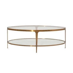 Worlds Away Two Tier Glass Top Oval Coffee Table - Antique Brass -Worlds Away WA BRANDO ABR 23358.1647957117 ni 53893.1707481639