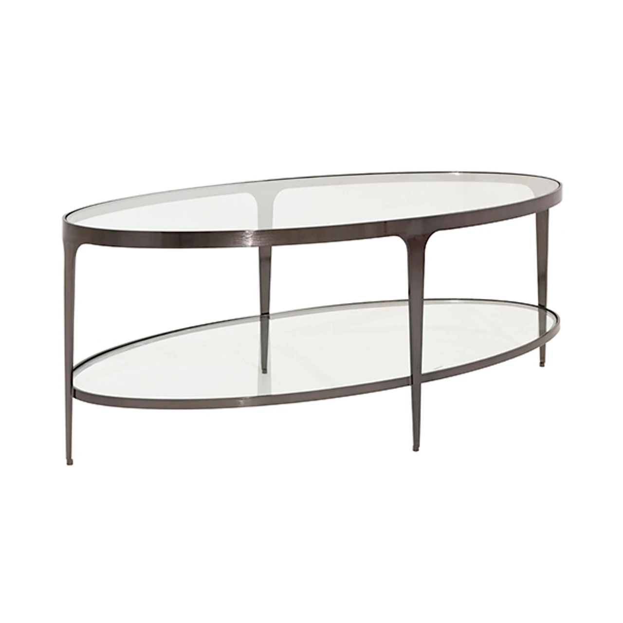 Worlds Away Two Tier Glass Top Oval Coffee Table - Gunmetal 6 Worlds Away Two Tier Glass Top Oval Coffee Table - Gunmetal - Image 6