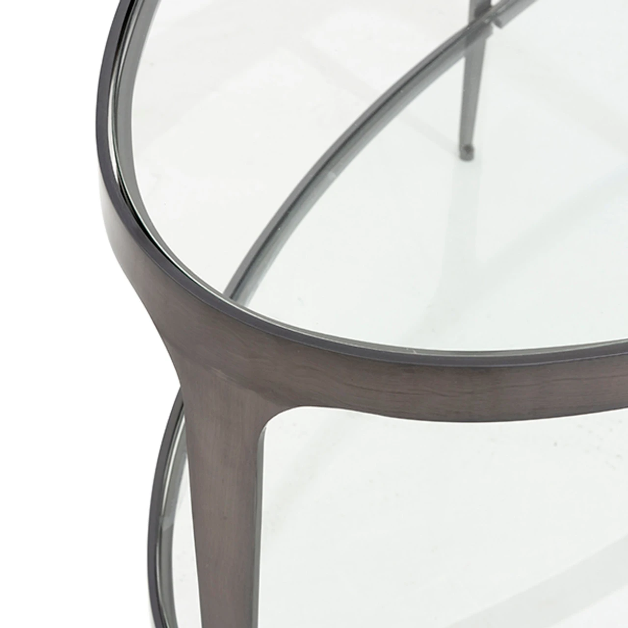 Worlds Away Two Tier Glass Top Oval Coffee Table - Gunmetal 4 Worlds Away Two Tier Glass Top Oval Coffee Table - Gunmetal - Image 4