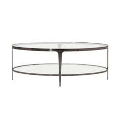 Worlds Away Two Tier Glass Top Oval Coffee Table - Gunmetal
