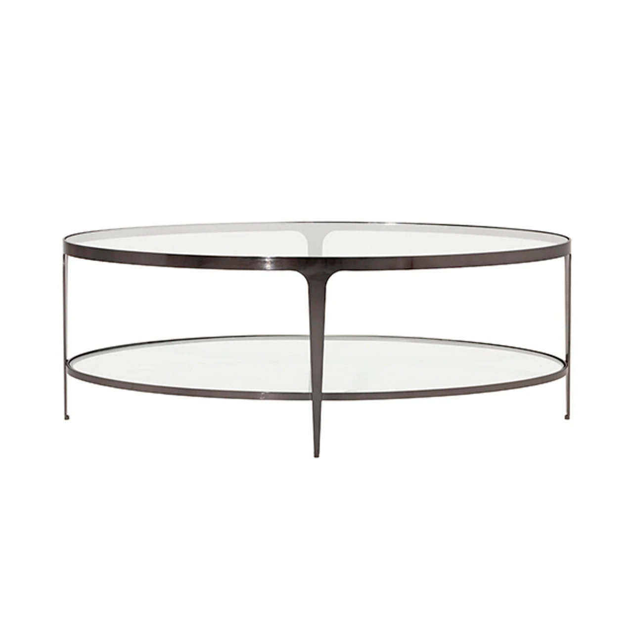 Worlds Away Two Tier Glass Top Oval Coffee Table - Gunmetal 1 Worlds Away Two Tier Glass Top Oval Coffee Table - Gunmetal