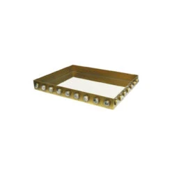 Worlds Away Rectangle Brass Tray - Inset Mirror And Resin Appliques