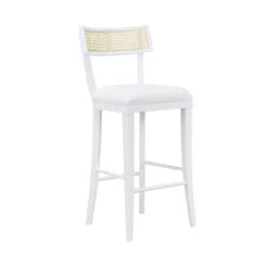 Worlds Away Klismos Bar Stool - Cane Detail - Matte White Lacquer -Worlds Away WA BRITTA BS WH 82155.1665177683 ni 27669.1707481641