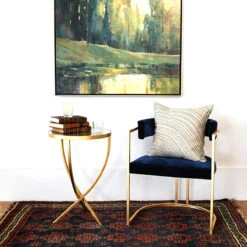 Worlds Away Round Cross Leg Side Table - Mirror Top - Gold Leaf