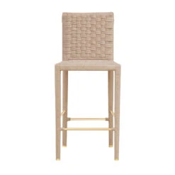Worlds Away Natural Rope Basketweave Pattern Bar Stool - Antique Brass Stretcher
