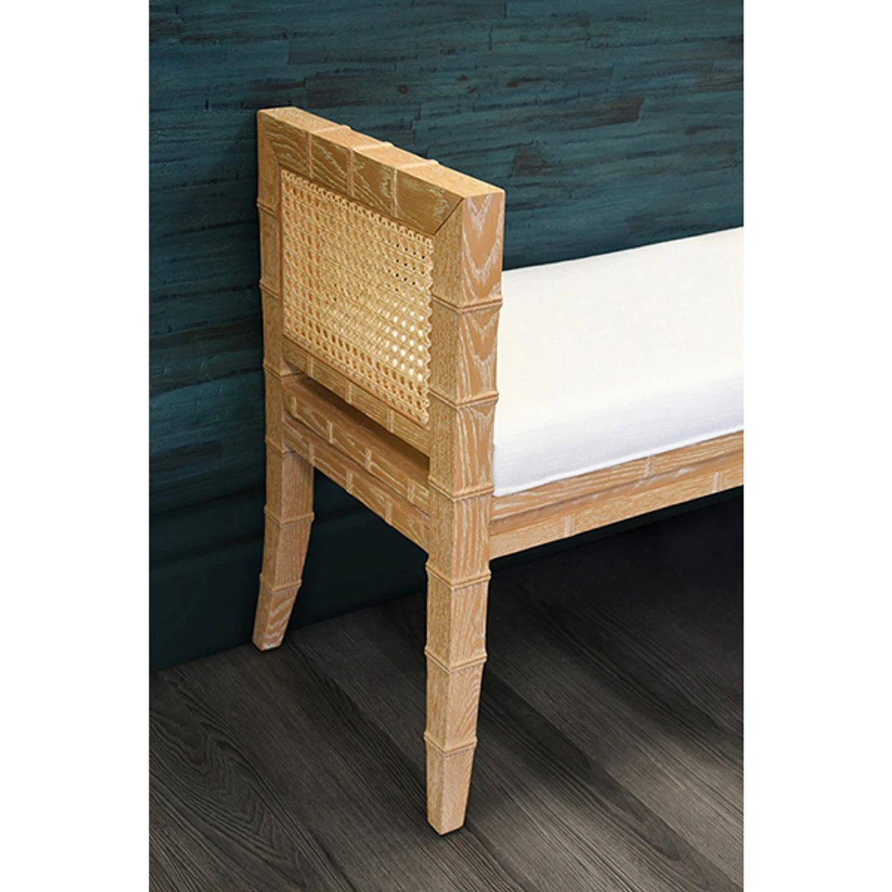 Worlds Away Square Edge Bamboo Detail Bench - Cane Sides - Cerused Oak 2 Worlds Away Square Edge Bamboo Detail Bench - Cane Sides - Cerused Oak - Image 2