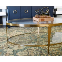 Worlds Away Two Tier Glass Top Oval Coffee Table - Antique Brass -Worlds Away WA Brando Rue 28489.1650992843 ni 06161.1707481639